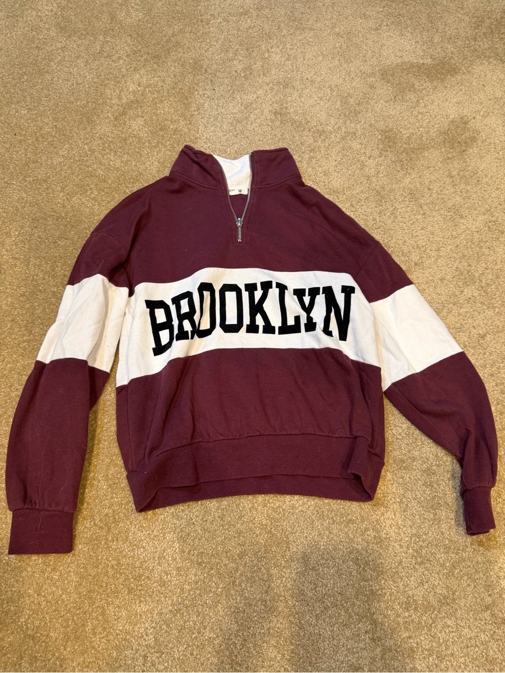 Garage Maroon and White Brooklyn Half-Zip Sweatshirt Size Small